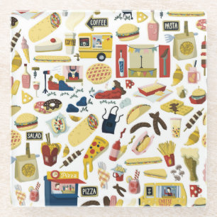 Food Truck Fest: Cartoon Pattern Glass Coaster