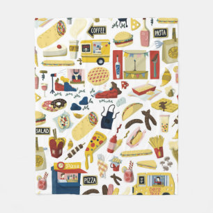 Food truck festival cartoon hand drawn elements se fleece blanket