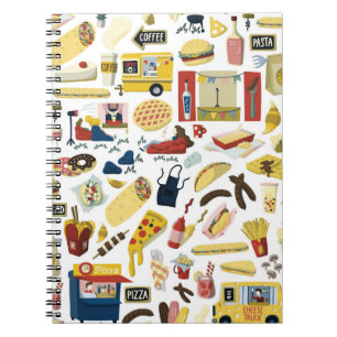 Food truck festival cartoon hand drawn elements se notebook