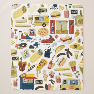 Food truck festival cartoon hand drawn elements se sherpa blanket