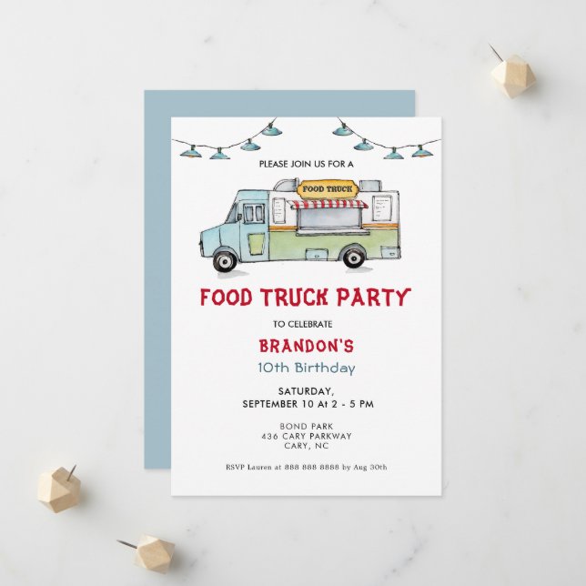 Food Truck Kids Birthday Party Invitation (Front/Back In Situ)