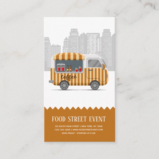 Food truck street cappuccino coffee business card (Front)
