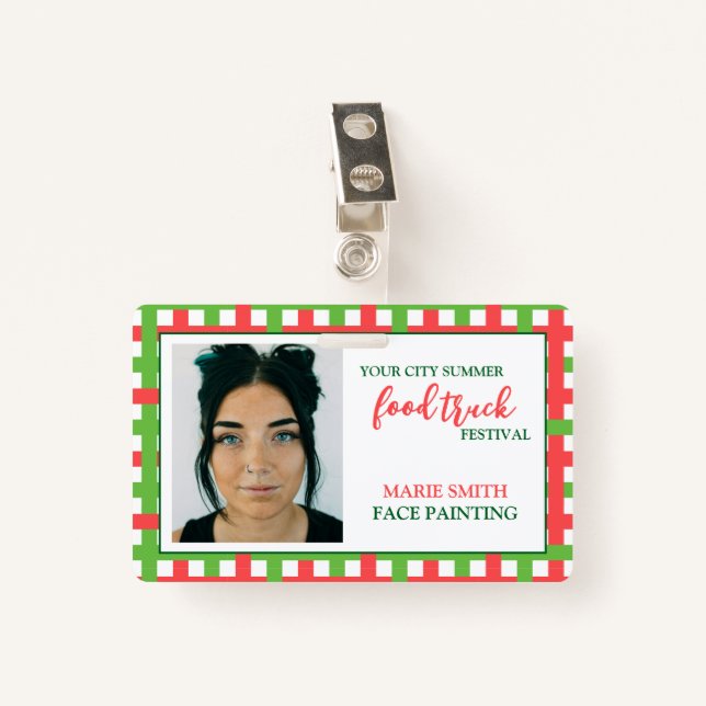 Food Truck Summer Event Photo Employee ID Badge (Front with Clip)