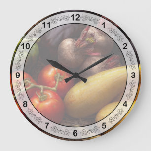 Food - Vegetables - Peppers, Tomatoes, Squash and Large Clock