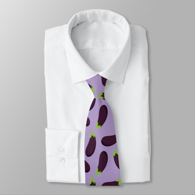 Foodie Aubergine Eggplant Patterned Purple Tie (Tied)