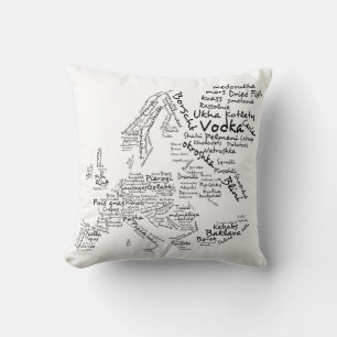 Foodie European Cuisine Food Map Throw Pillow