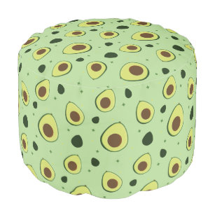 Foodie Green Avocado Illustrated Pattern Pouf