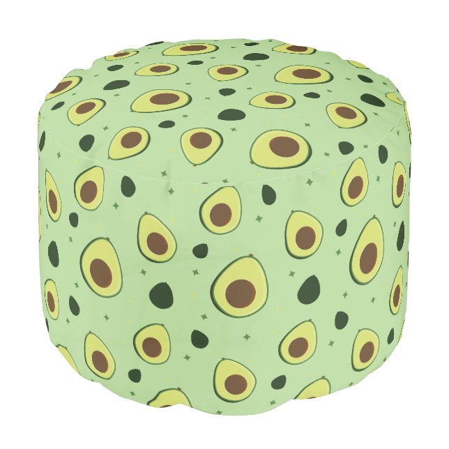 Foodie Green Avocado Illustrated Pattern Pouf (Angled Front)