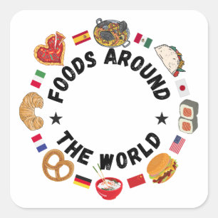 Foods around the world square sticker