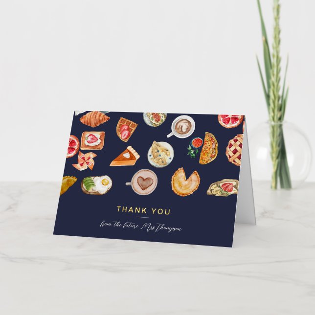  Foods Illustrated Dark Blue Bridal Shower Brunch Foil Greeting Card (Front)