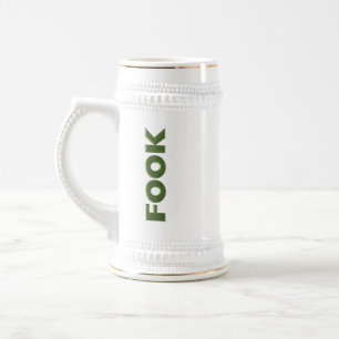 Fook vertical white stein w gold trim
