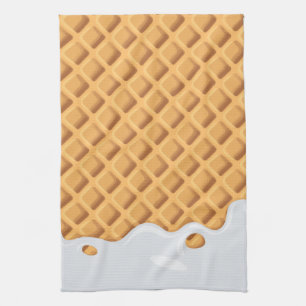 Fool-the-eye Dripping Vanilla Ice Cream Cone Kitchen Towel