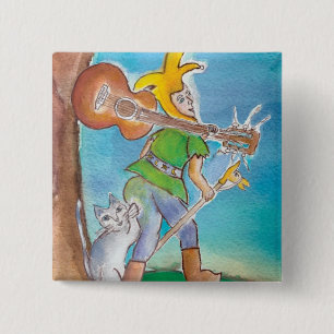 Fool with Guitar 2 Inch Square Button