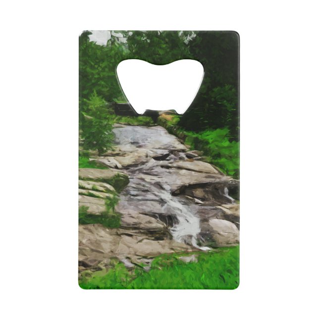 Foot Bridge Over Rocky Stream Waterfalls Abstract Wallet Bottle Opener (Front)