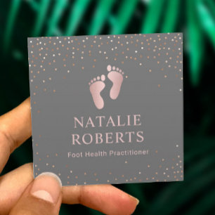 Foot Healthcare Practitioner Grey & Rose Gold Square Business Card