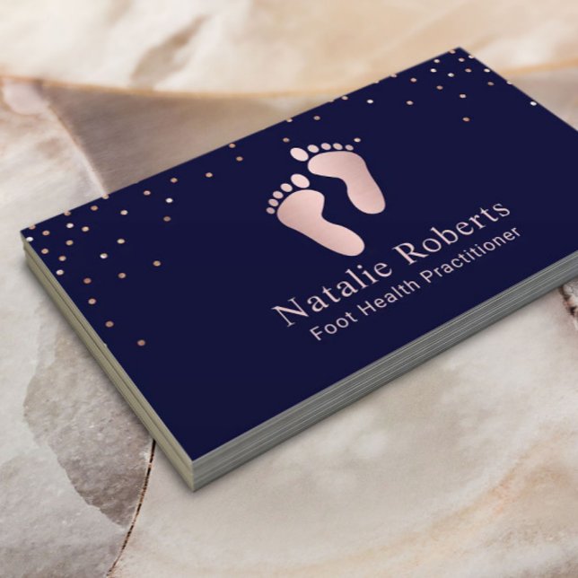 Foot Healthcare Practitioner Navy & Rose Gold  Business Card (Creator Uploaded)