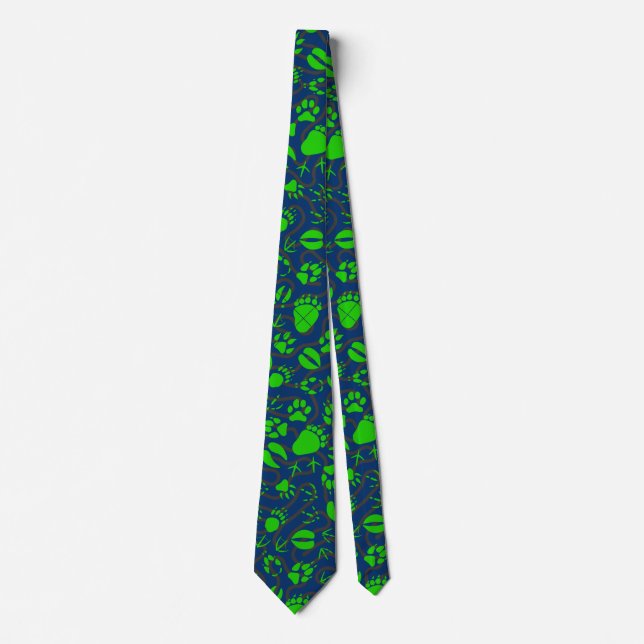 Foot prints 01.b.green DBlue BG Tie (Front)