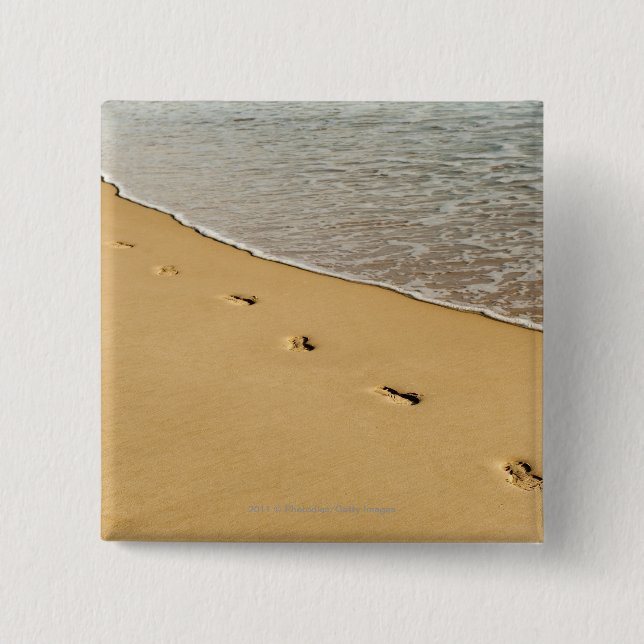 Foot prints in Sand with Wave 2 Inch Square Button (Front)
