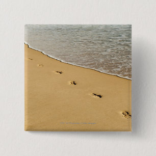 Foot prints in Sand with Wave 2 Inch Square Button