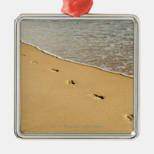 Foot prints in Sand with Wave Metal Ornament