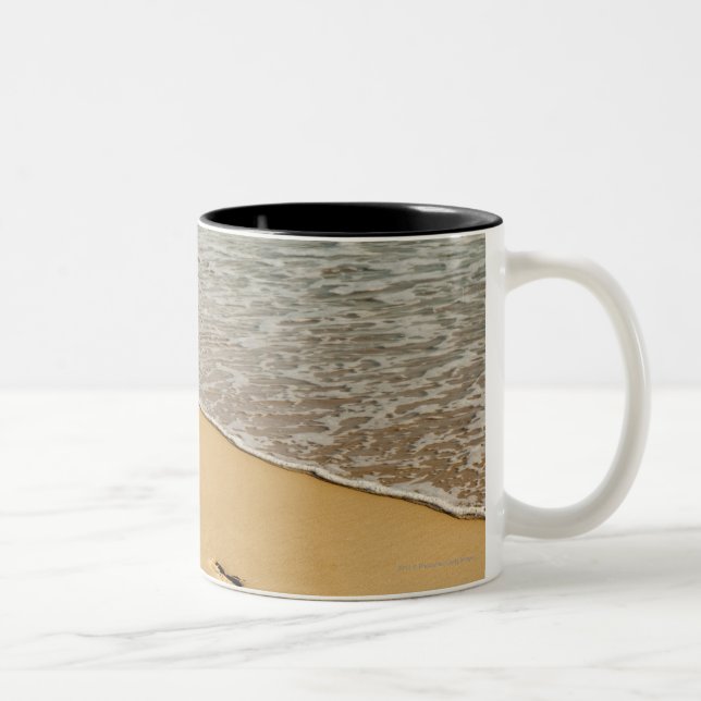 Foot prints in Sand with Wave Two-Tone Coffee Mug (Right)