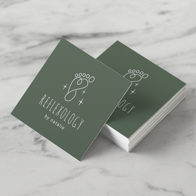 Foot Reflexology SPA Massage Therapy Sage Green Square Business Card (Creator Uploaded)