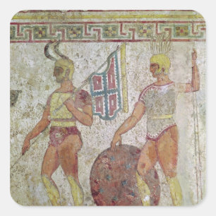 Foot soldiers, tomb painting from Paestum Square Sticker