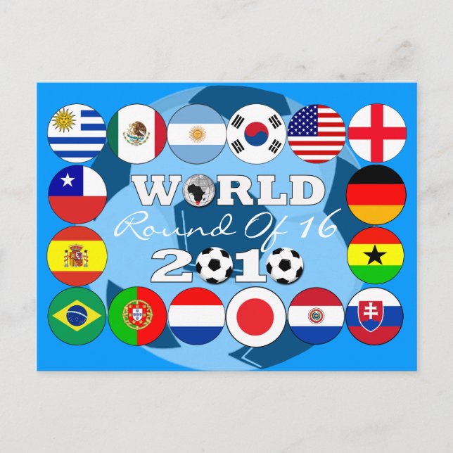 Football 16 Team Flags Carte postale Coupe du mond (Devant)