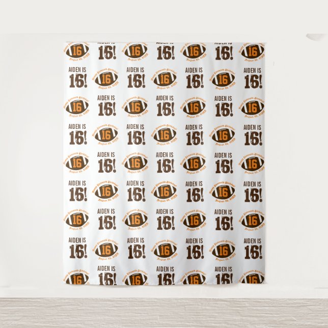 Football 16th Birthday Boys | Step Repeat Backdrop Tapestry (Front)