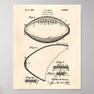 Football 1939 Patent Art - Old Peper Poster