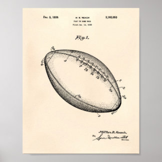 Football 1939 Patent Art - Old Peper Poster
