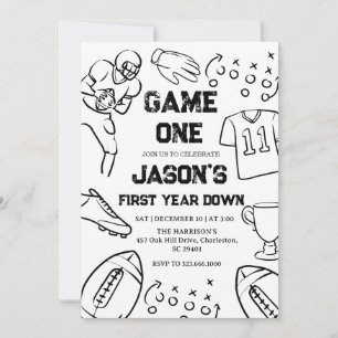 Football 1st Birthday American Sports Game On Invitation