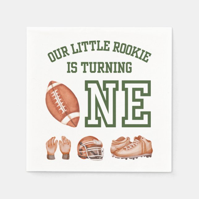 Football 1st Birthday Boys Watercolor Napkin (Front)