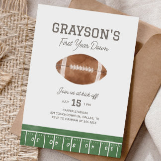 Football 1st Birthday Invitation, First Year Down  Invitation