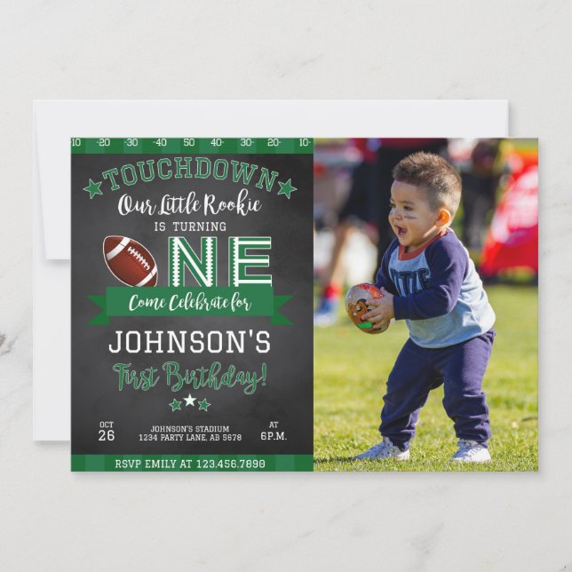 Football 1st Birthday Photo Invitation Black (Front)