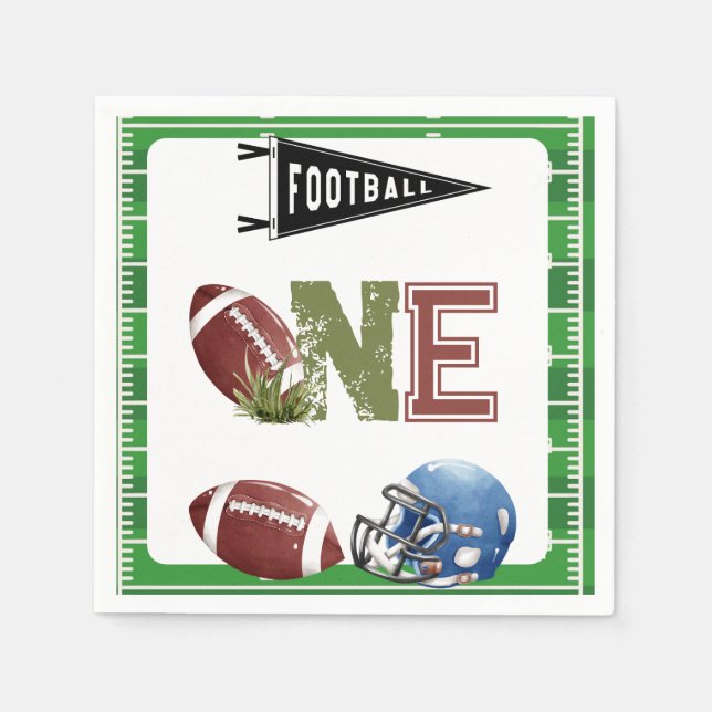 Football 1st Year Down Birthday Napkin (Front)