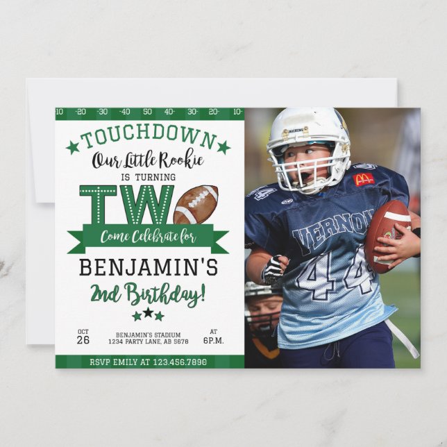 Football 2e anniversaire Photo Invitation Blanc (Devant)