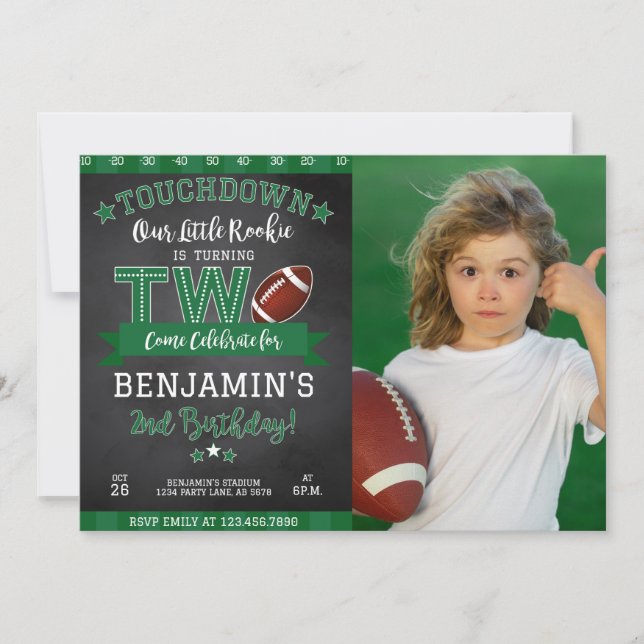 Football 2nd Birthday Photo Invitation Black (Front)