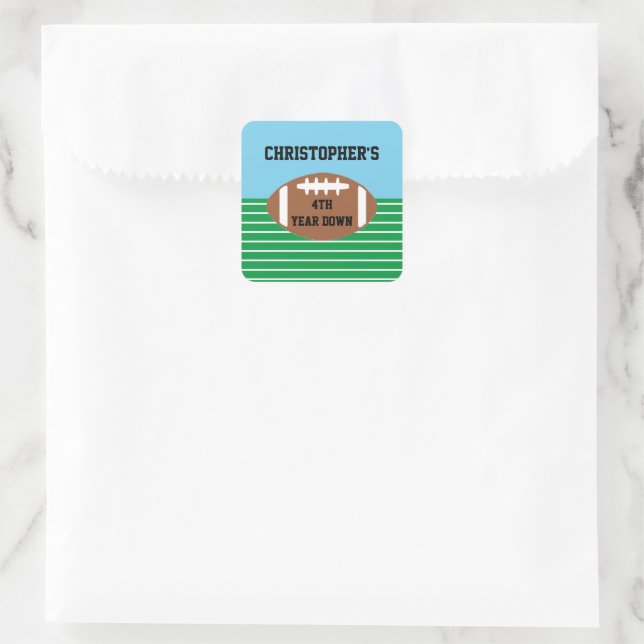 Football 4th Year Down Birthday Square Sticker (Bag)