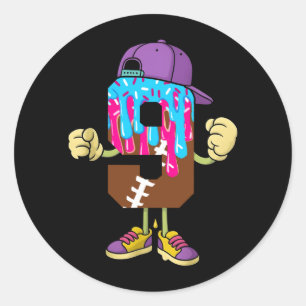 Football 9 Year Old Ice Cream Drip 9th Birthday Classic Round Sticker
