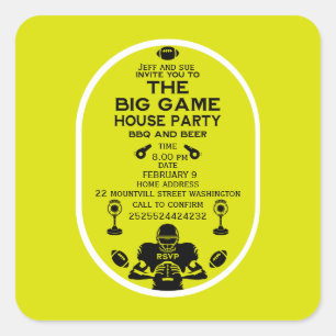 Football And BBQ House Party Square Sticker