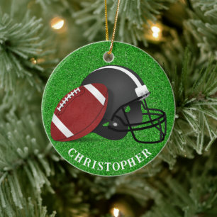 Football and Helmet Christmas  Ceramic Ornament