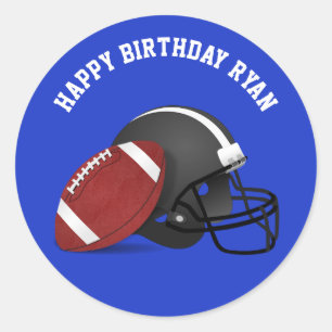 Football and Helmet Custom Birthday Classic Round  Sticker