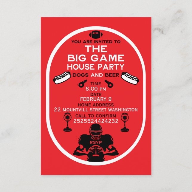 Football And Hotdog House Party Enclosure Card (Front)