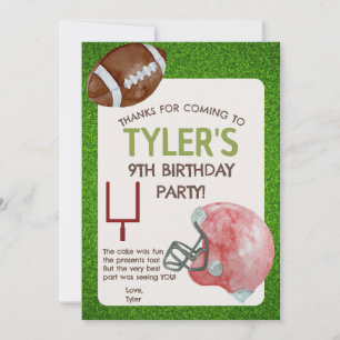 Football Anniversaire Carte de remerciements verti