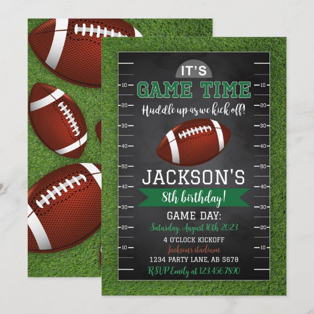Football Anniversaire Invitation Black (Devant / Derrière)