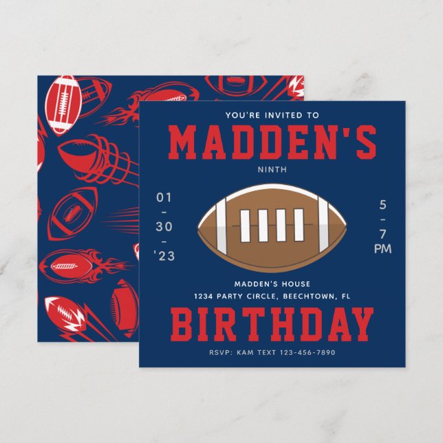 Football Anniversaire Invitation | Football Party (Devant / Derrière)
