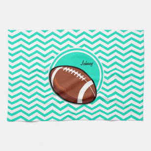 Football; Aqua Green Chevron Kitchen Towel