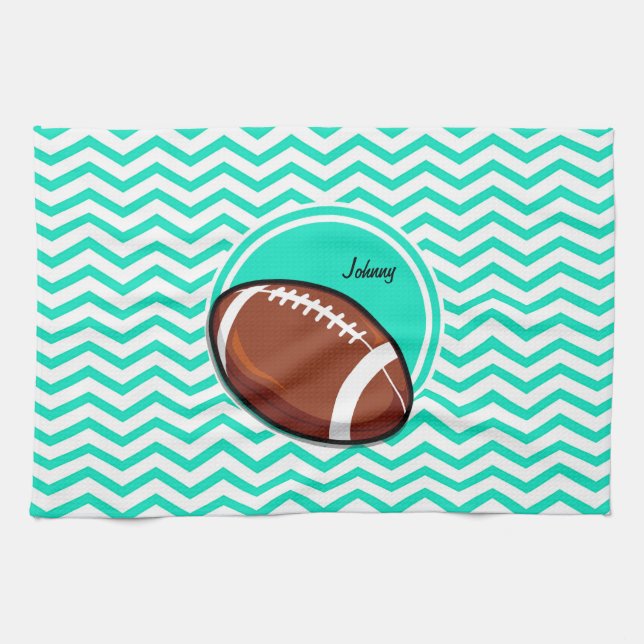Football; Aqua Green Chevron Kitchen Towel (Horizontal)