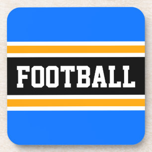 FOOTBALL Athletic Bright Blue Yellow Black Stripes Coaster